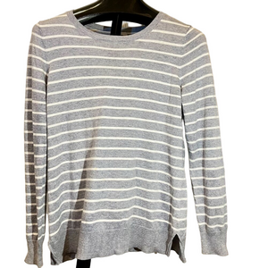 Old Navy Sweater Gray & White  Shimmer Crew Neck Striped Long Sleeve  Size L